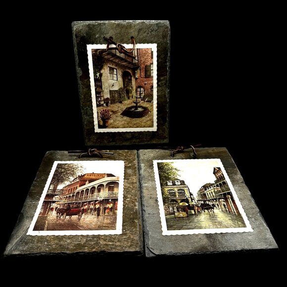 VTG 3 piece New Orleans French Quarter roofing slate art 8 X6” wall plaques - Picture 1 of 10